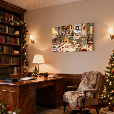 Scène de cuisine de Noël avec maison en pain d'épice, ensemble de 3 impressions sur toile