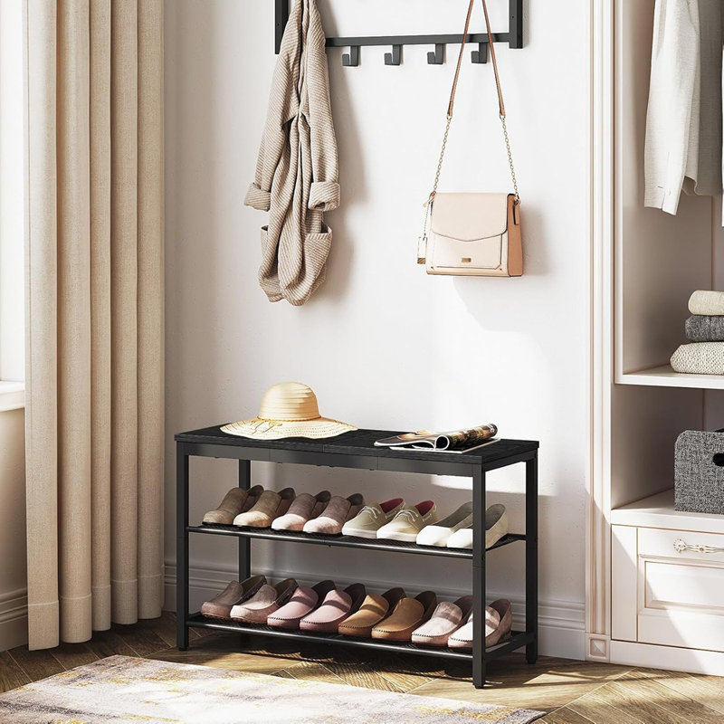 Shoe Bench, 3-Tier Shoe Rack, Industrial Shoe Organizer S...
