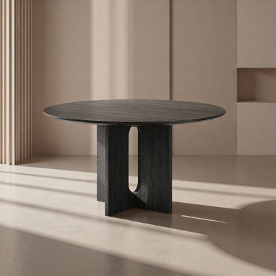 Vintage Black Solid Wood Round Dining Table