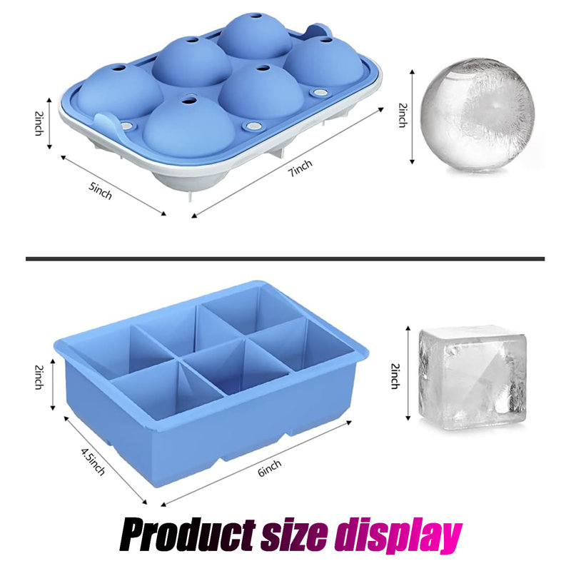Ensemble de 2 plateaux à glaçons - Comprend une machine à boules de glace avec couvercle et un grand moule à glace carré pour le whisky, les cocktails et les boissons maison - garde les boissons parfaitement réfrigérées
