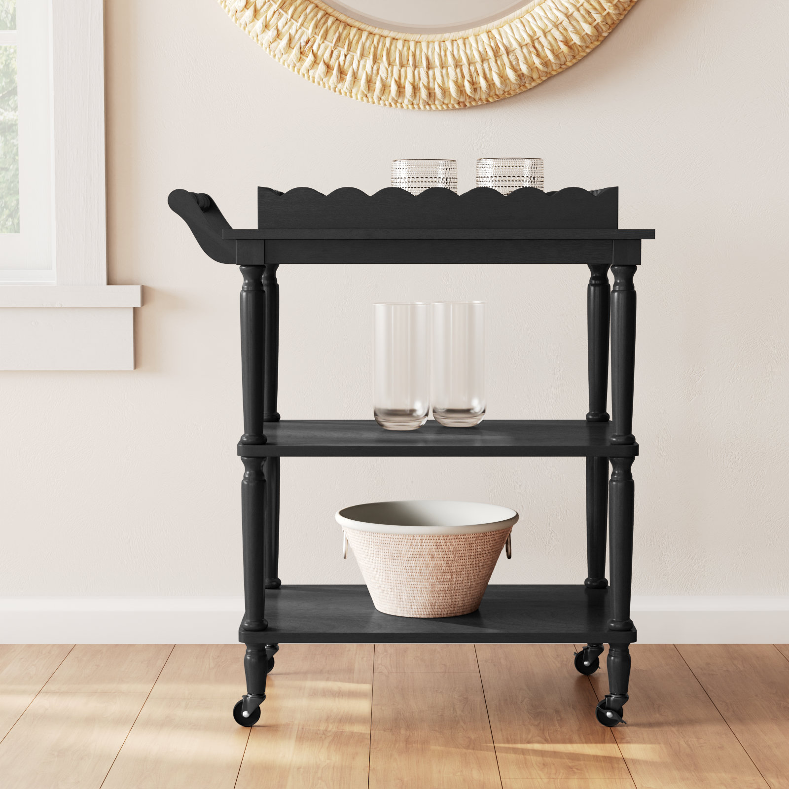 Edan 3 Tier Dining Cart, Matte Black