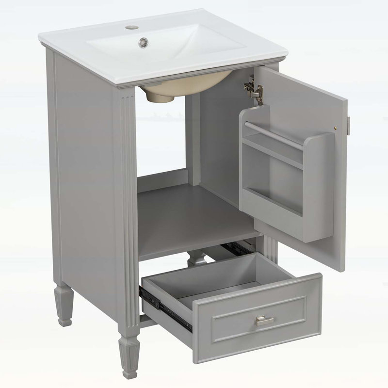 Meuble-lavabo 20 po avec lavabo en céramique, Gris