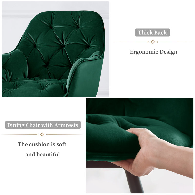 Nolen Upholstered Velvet Dining Chair with Arm, Green