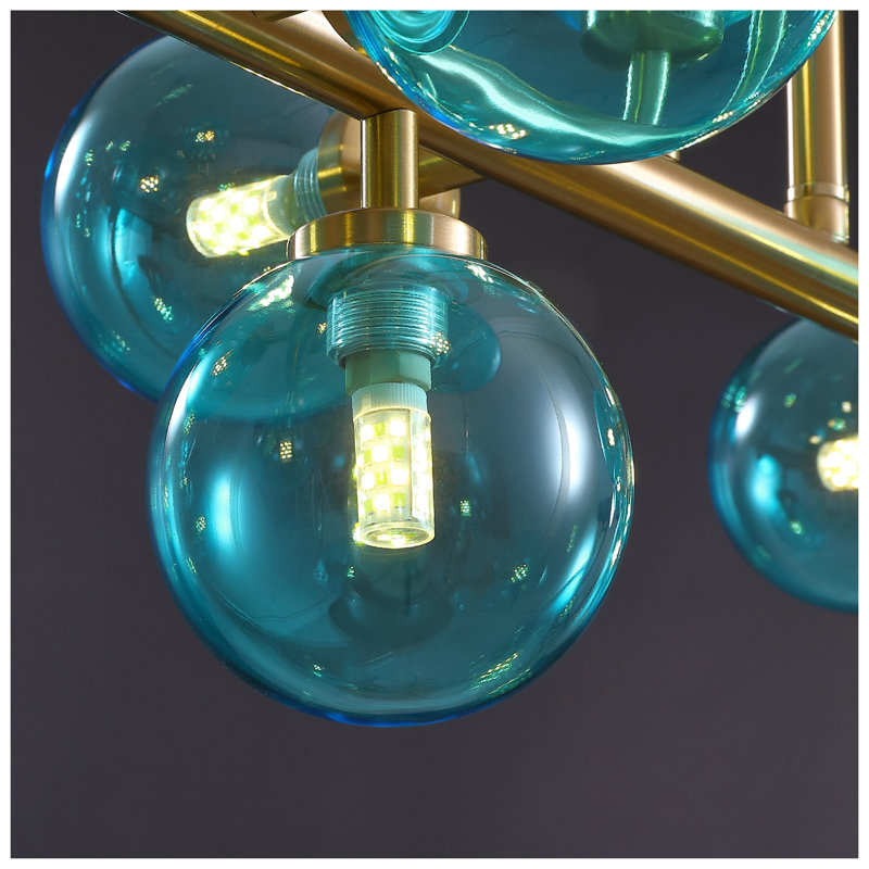 Lustre linéaire spoutnik moderne en verre à 16 lumières à intensité variable, Bleu