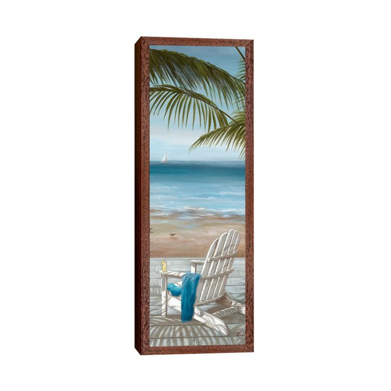 Walk On The Beach II by Nan - Panoramic Painting on Canvas, 152.4 cm H x 50.8 cm W, Classic Brown Wood Framed