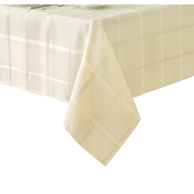 Ramiro Plaid Jacquard Square/Rectangle Tablecloth, 120" L x 60" W, Beige