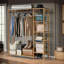 Donavon Natural Bamboo Wooden Clothes Rack Garment Rail Garment Rack Open Wardrobe Storage Shelves Bedroom