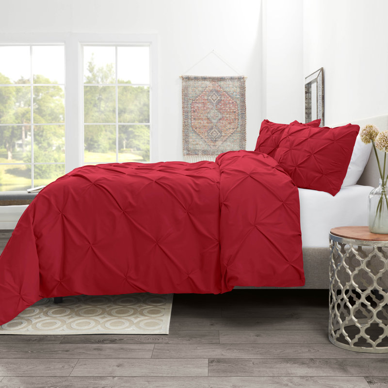 Ensemble de housse de couette plissÃ©e en tissu doublement brossÃ©, Rouge cerise