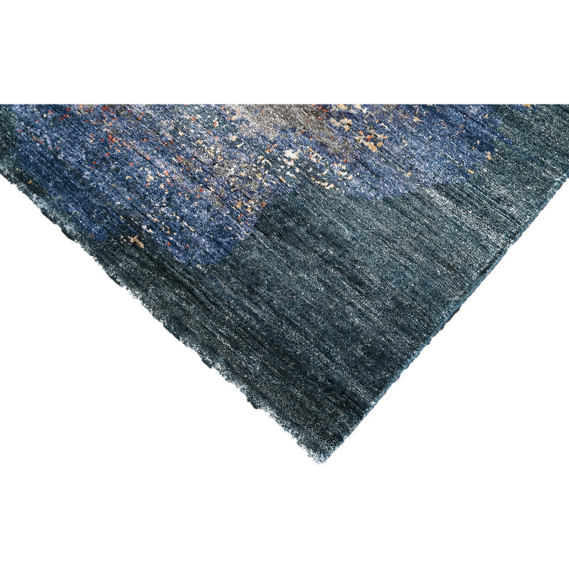 Tapis bleu foncé et rouille de haute qualité noué à la main, Rectangle 9 pi x 12 pi