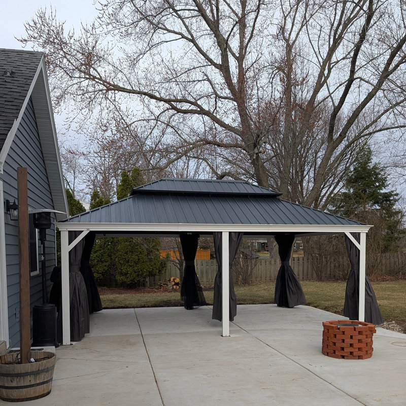 PURPLE LEAF 14' X 24' Hardtop Gazebo With Double Galvanized Steel Roof Awning And Upgrade Curtain For Patio Lawn And Garden, Grey