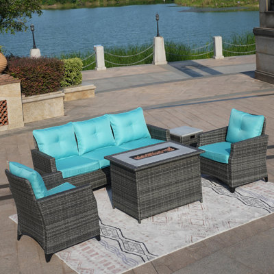Ensemble de conversation en rotin pour 5 personnes avec coussins Wicker