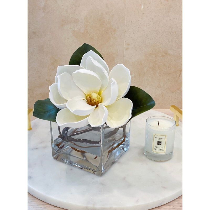 Cream Magnolia Real Touch Faux Floral Arrangement - Premium Centerpiece