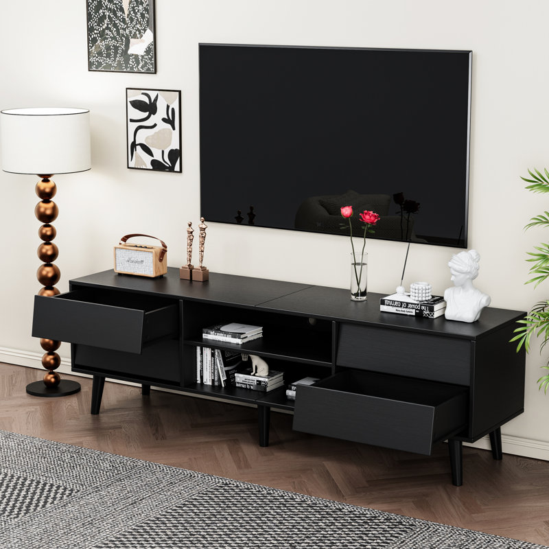 Table télé de 63 pouces de style rétro et biseauté. Vaste espace de rangement pour une utilisation quotidienne. La construction est usée. Convient aux téléviseurs de 60 po Facile à assembler. Console cachée de style vintage pour le salon et la chambre à coucher