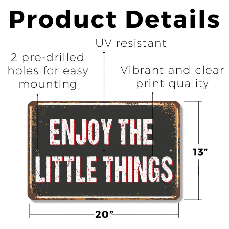 Plaque en plastique 13 po x 20 po Enjoy The Little Things Street, H 13 po x l 20 po x P 0,1 po