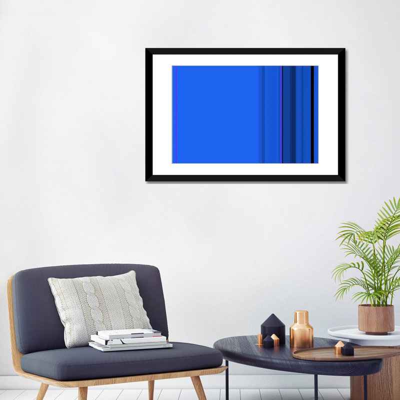 Art sur toile rayée bleu véritable, Papier d'art encadré noir, H 24 po x l 32 po x P 1 po