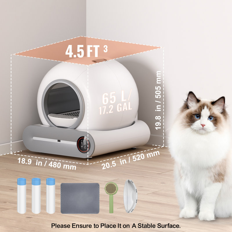 Bac à litière auto-nettoyant pour chat 65L avec capteur de contrôle des odeurs
