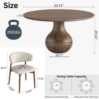5-pieces Farmhouse Round Dining Set Solid Wood Dining Table With 4 Upholstered Chairs Zen-style