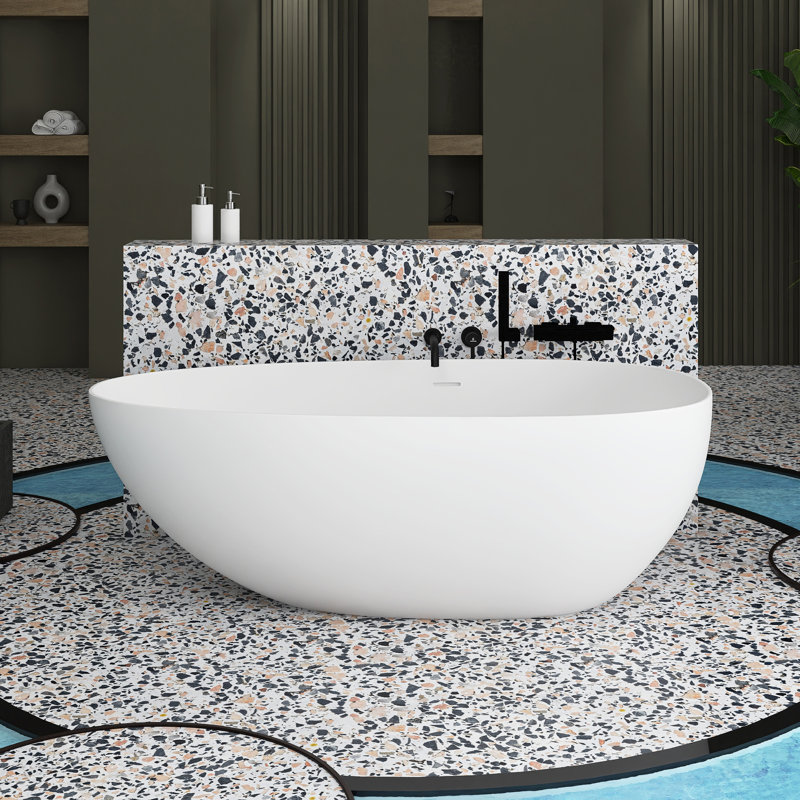 66.93'' x 33.46'' Soaking Solid Surface Bathtub, Matte White