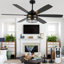 Grand ventilateur de plafond de 60 pouces avec lumières et télécommande, ventilateur de plafond noir réversible à 6 vitesses pour patio-458452689