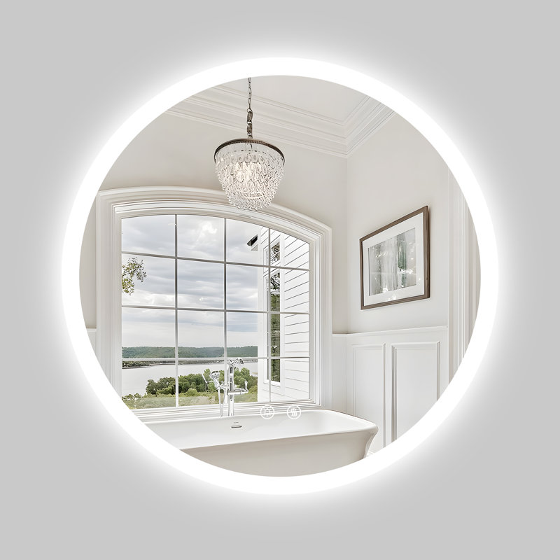 Round Frameless Backlit Led Bathroom Vanity Mirror Dimmable Anti-fog Wall Mounted Mirror, 31.5" x 31.5"