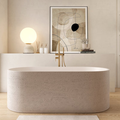 63" Freestanding Deep Soaking Tub Solid Surface Stone Resin Bathtub