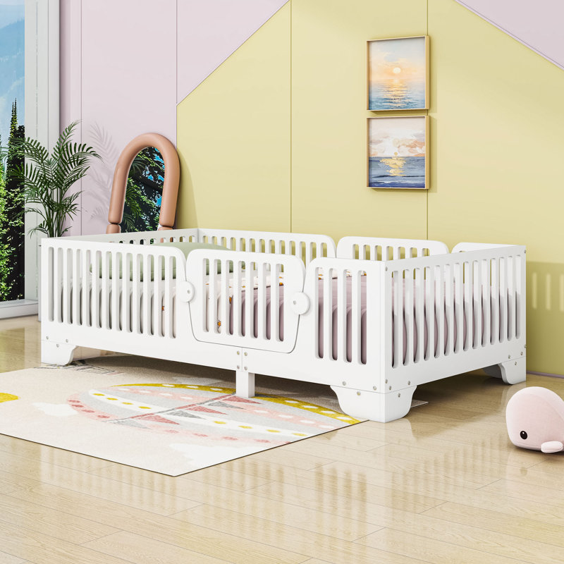 Wood Floor Bed With Fence And Doors, Twin, White