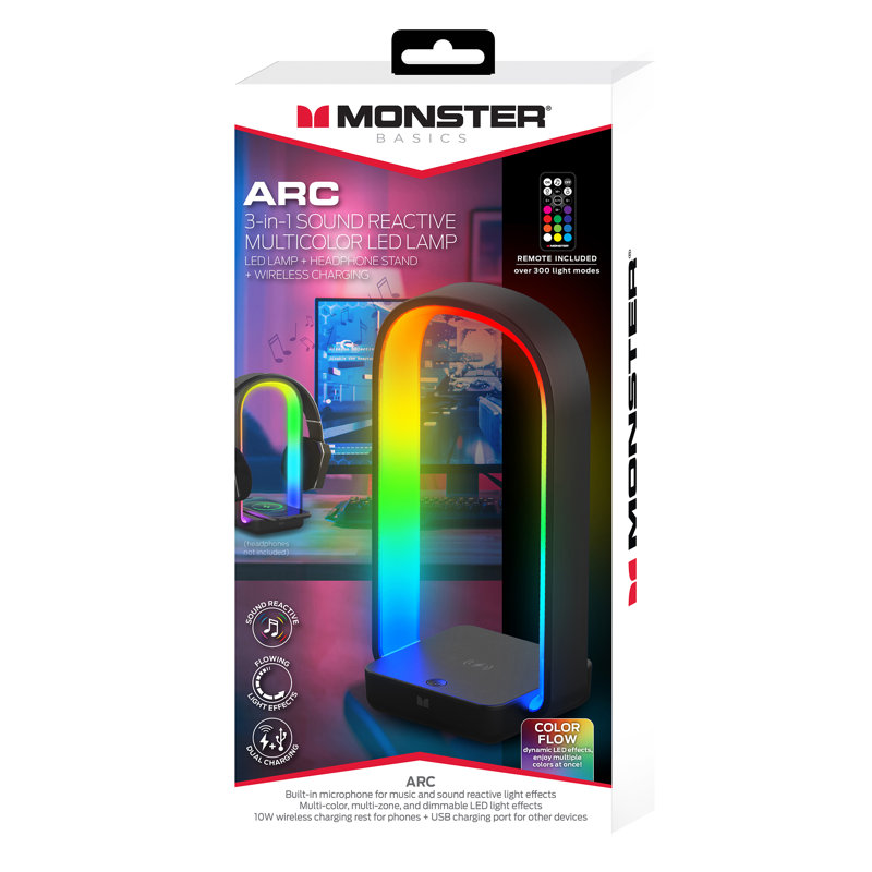  Wireless Charging Multicolor Arc LED Lamp Light, Headphone Stand, 2 Charging Options