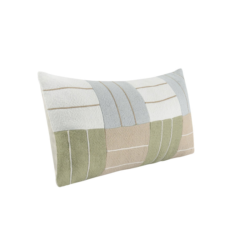 Multicolor Linen Blend Patchwork Embroidered Throw Pillow