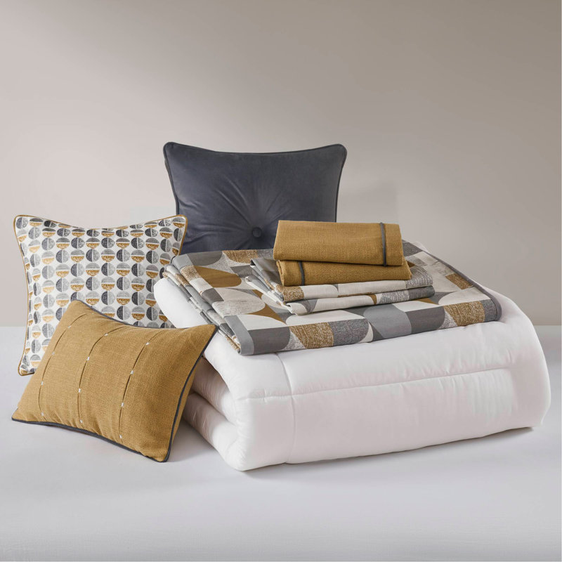 Ensemble d'édredon surdimensionné 9 pièces très grand en jacquard doré, Très grand édredon et 8 pièces supplémentaires