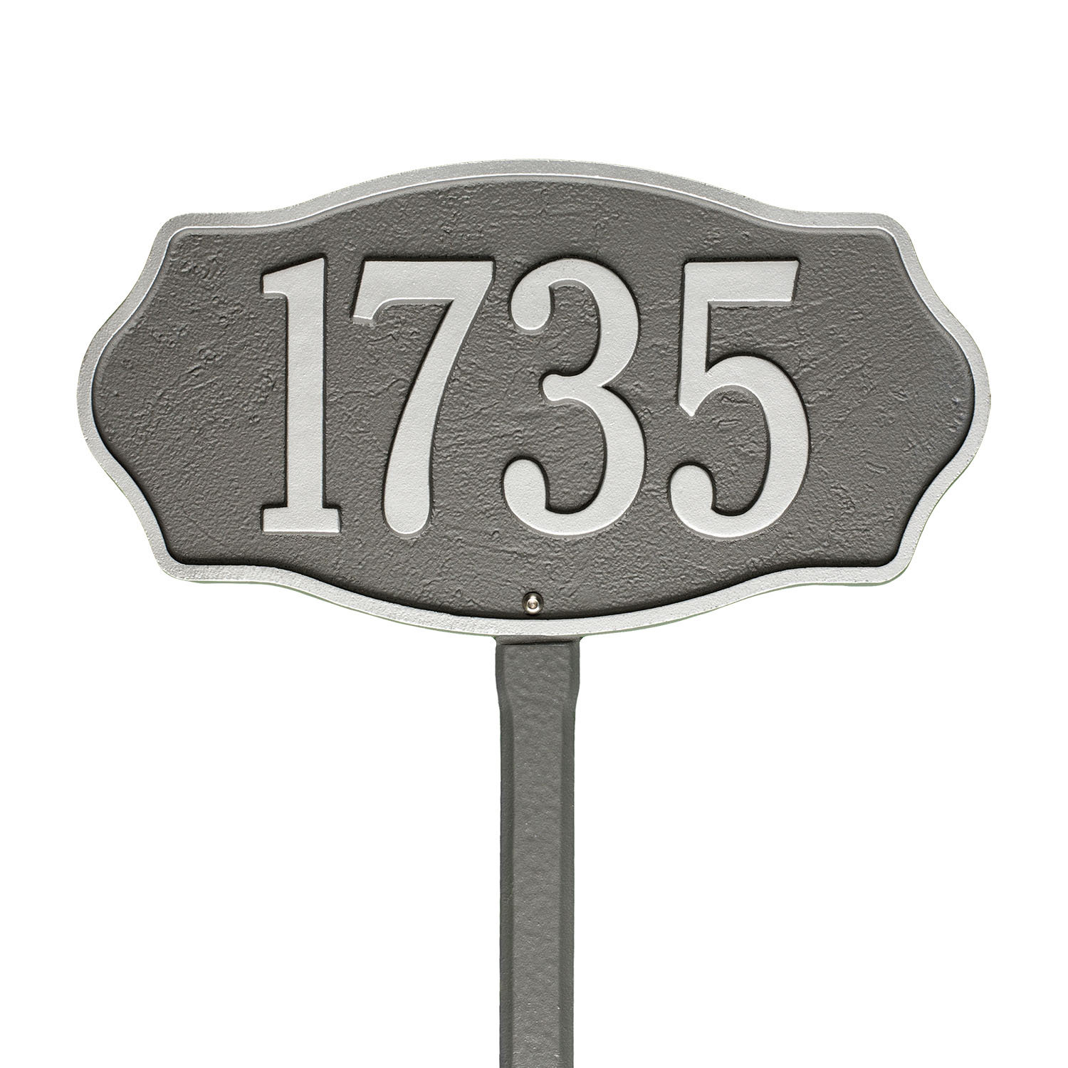 1-Line Lawn Address Sign, Yes, Pewter/Silver