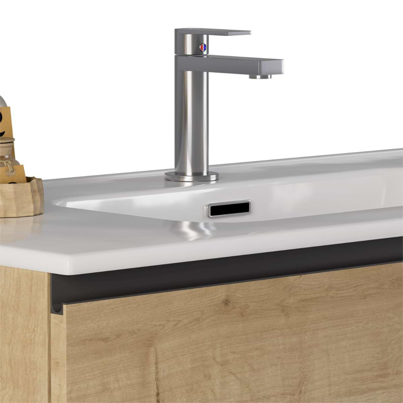 Duo 24" Single Vanity With Integrated Ceramic Top, Weathered Oak, White, 24"