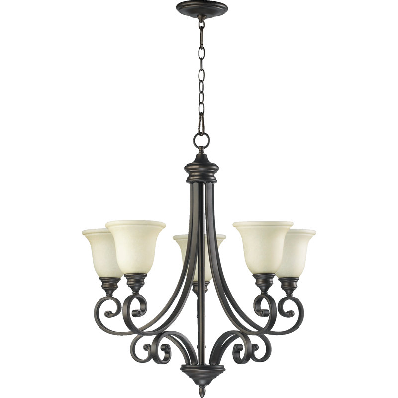 Cambron 5 - Light Dimmable Empire Chandelier, Faux Alabaster, Oiled Bronze