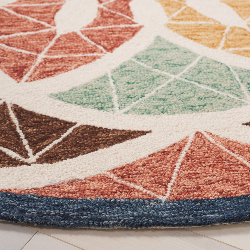 Shanoah Tufted Wool Cotton Floral Rug in Orange/Blue, Round 6'