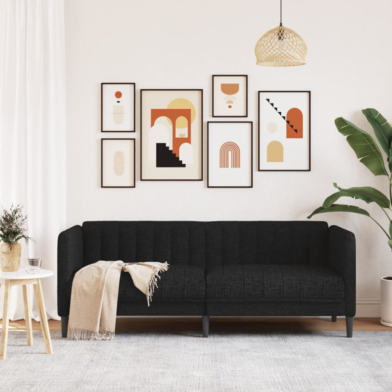 Canapé en tissu 3 places, Noir, noir, noir, noir, H 29,3 po x l 69,3 po x P 30,1 po