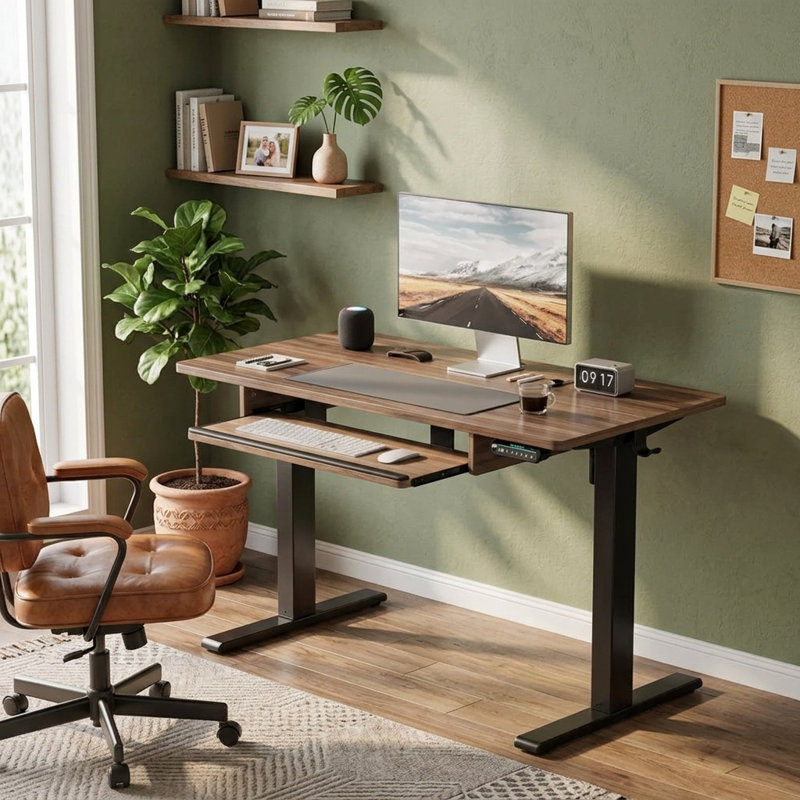 Adjustable Height Modular Steel Standing Desk, Brown/Black