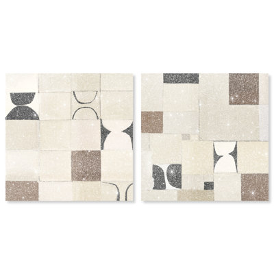 Boho Tiles Set Abstract Canvas Print by Oliver Gal, Black Frame, 12 x 12