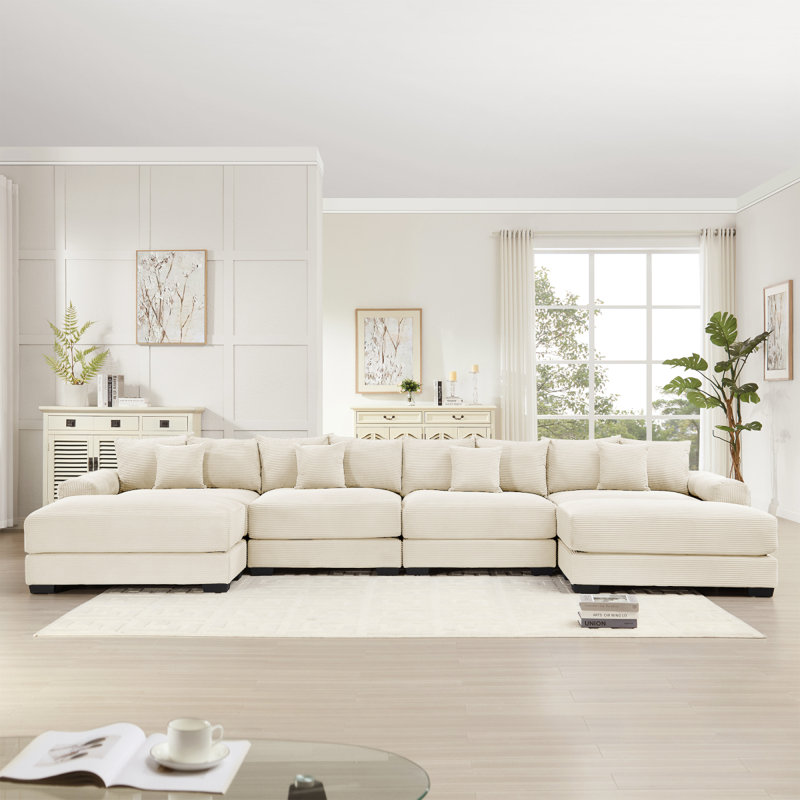 Canapé modulaire surdimensionné 170 po Cloud, Velours côtelé crème, H 34,25 po x l 170,05 po x P 59,45 po