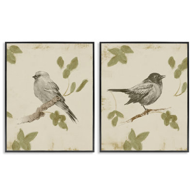 Neutral Bird Scene 2pc Framed Giclee Set, design by Lanie Loreth