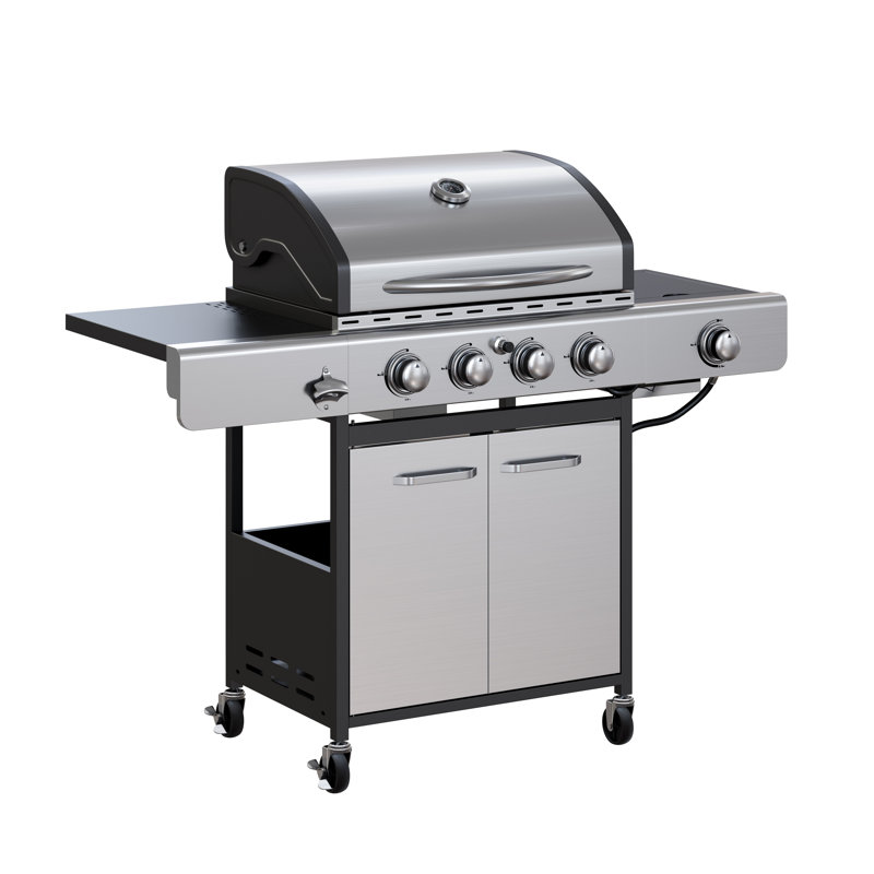 Barbecue au propane à 4 brûleurs avec brûleur latéral infrarouge et système de cuisson multi-surfaces de 645 pieds carrés pour l'extérieur