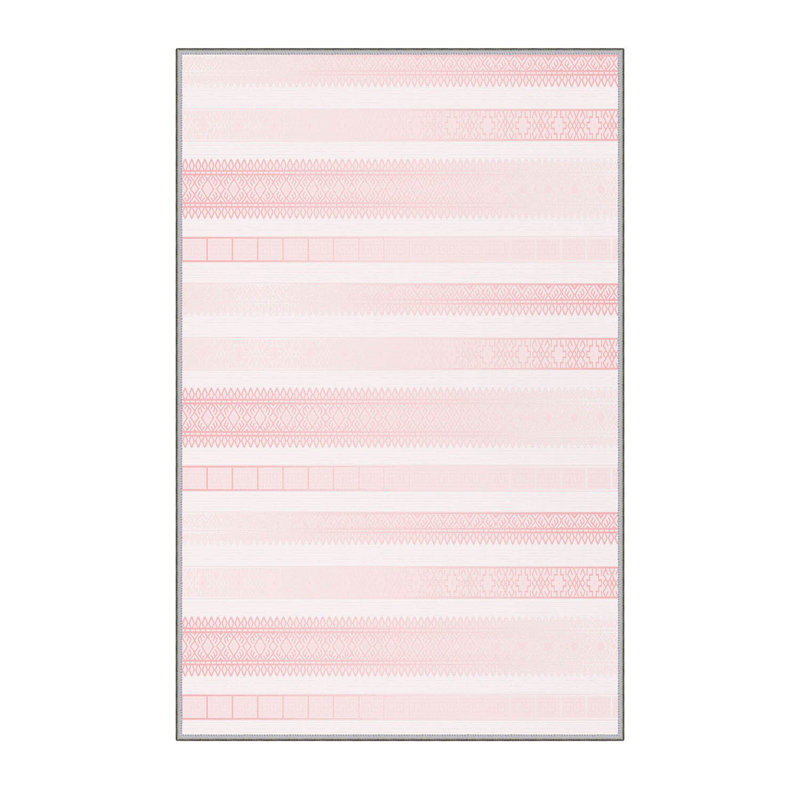 Tapis rose en polyester tissé à la machine Debbera, Rectangle 5 pi 11 po x 9 pi 2 po