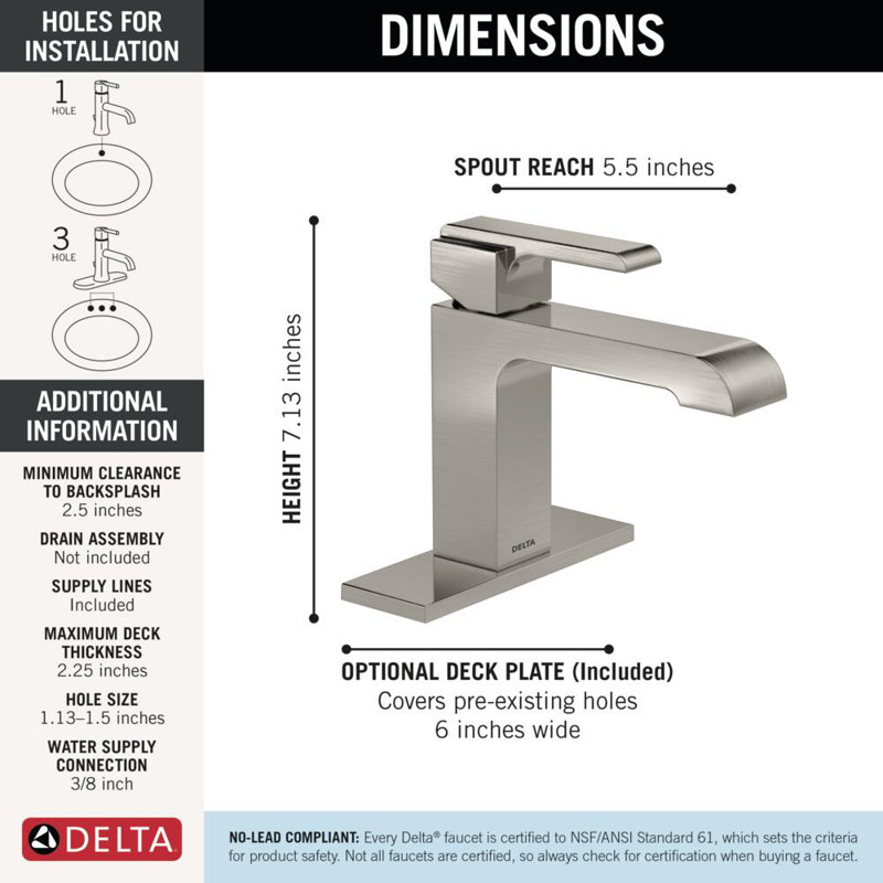 Ara Brushed Nickel Bathroom Faucet, Single Hole Bathroom Sink Faucet for Vanity, Stainless, Brilliance Stainless