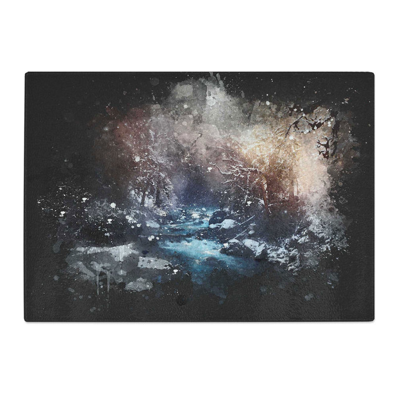 Tempered Glass Winter Forest and Stream in Canada Paint Splash Chopping Board, 20 cm x 28.5 cm