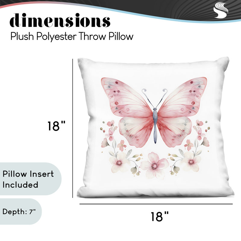 Coussin décoratif rose imprimé papillon symétrique rose, design par Creative Studio, 18 x 7 x 18, Papillon rose 1