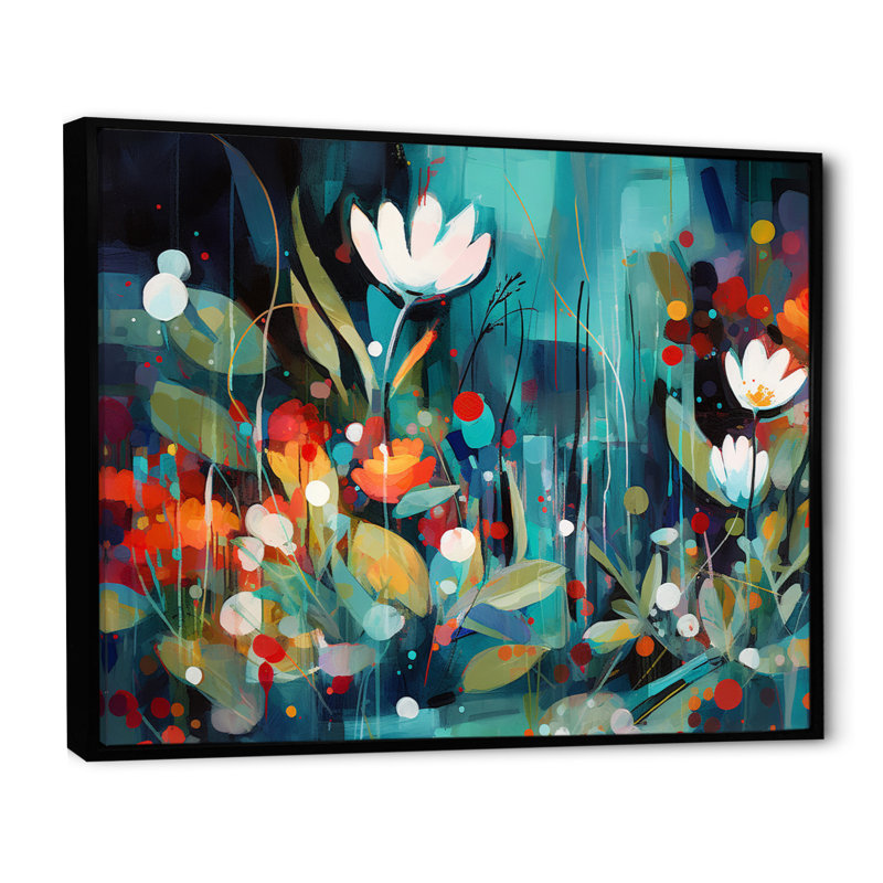 Nayte Red Vibrant Garden Symphony II sur impression sur toile, H 16 po x l 32 po x P 1 po, Cadre flottant noir