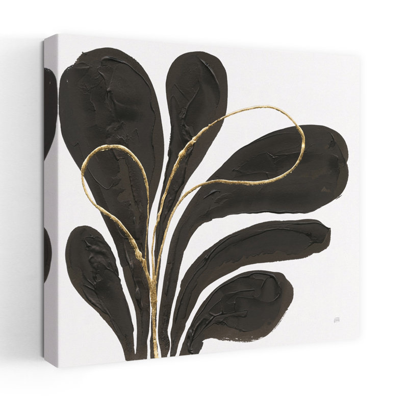 Mod moderne feuilles iv avec art crème noir, H 36 po x l 36 po