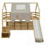Structure de lit double pleine grandeur en forme de maison en bois avec tente-962466275