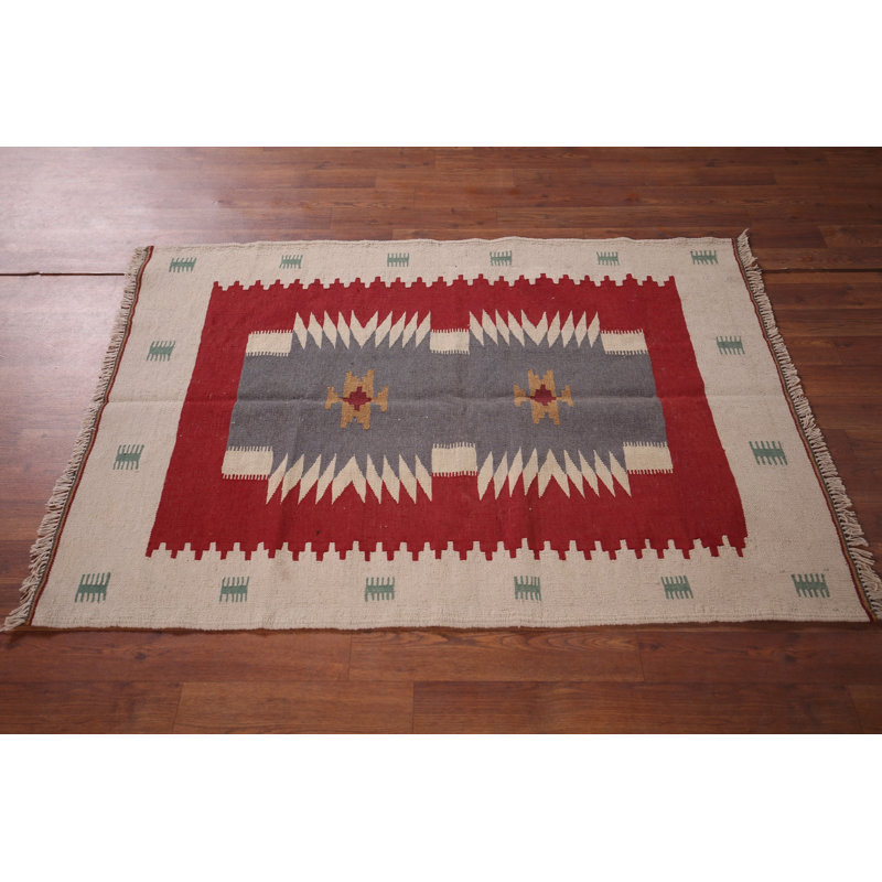 Tapis géométrique en laine Kilim 3 x 4