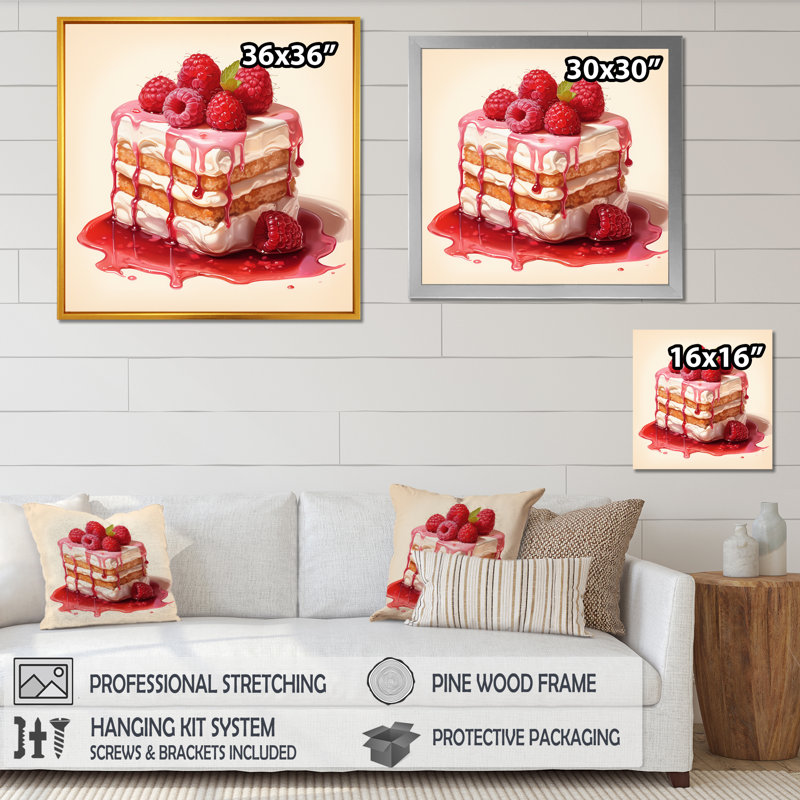 Raspberry Cheesecake Dessert Harmony - Desserts, art mural, H 16 po x l 16 po x P 1 po