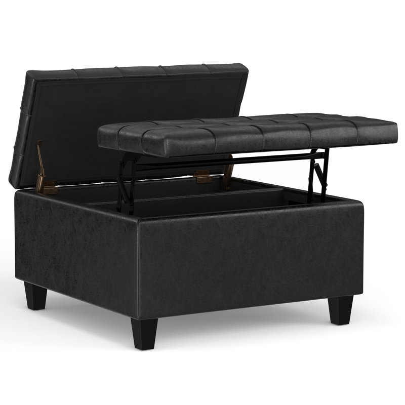Table basse avec repose-pieds Harrison, H 16,5 po x L 30 po x l 30 po, Noir patiné