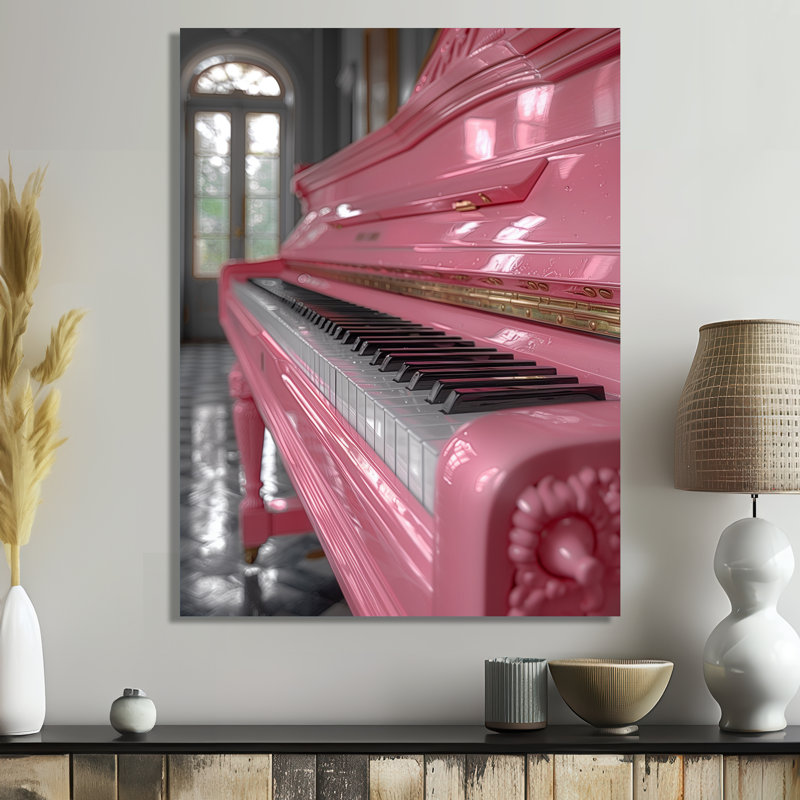 «Pink White 1950S Classic Piano - Music», reproduction d'art mural, Cadre photo blanc, H 24 po x l 32 po